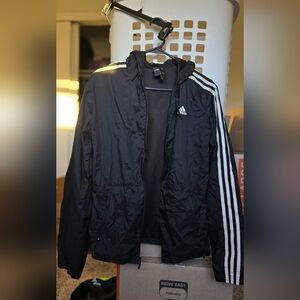 Adidas Men's Black Windbreaker with White Stripes
